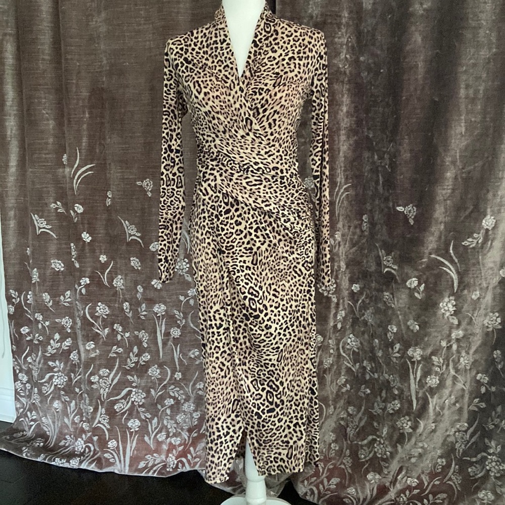 Rachel Roy Size Small Cheetah Print Long Sleeve Jersey Wrap Dress